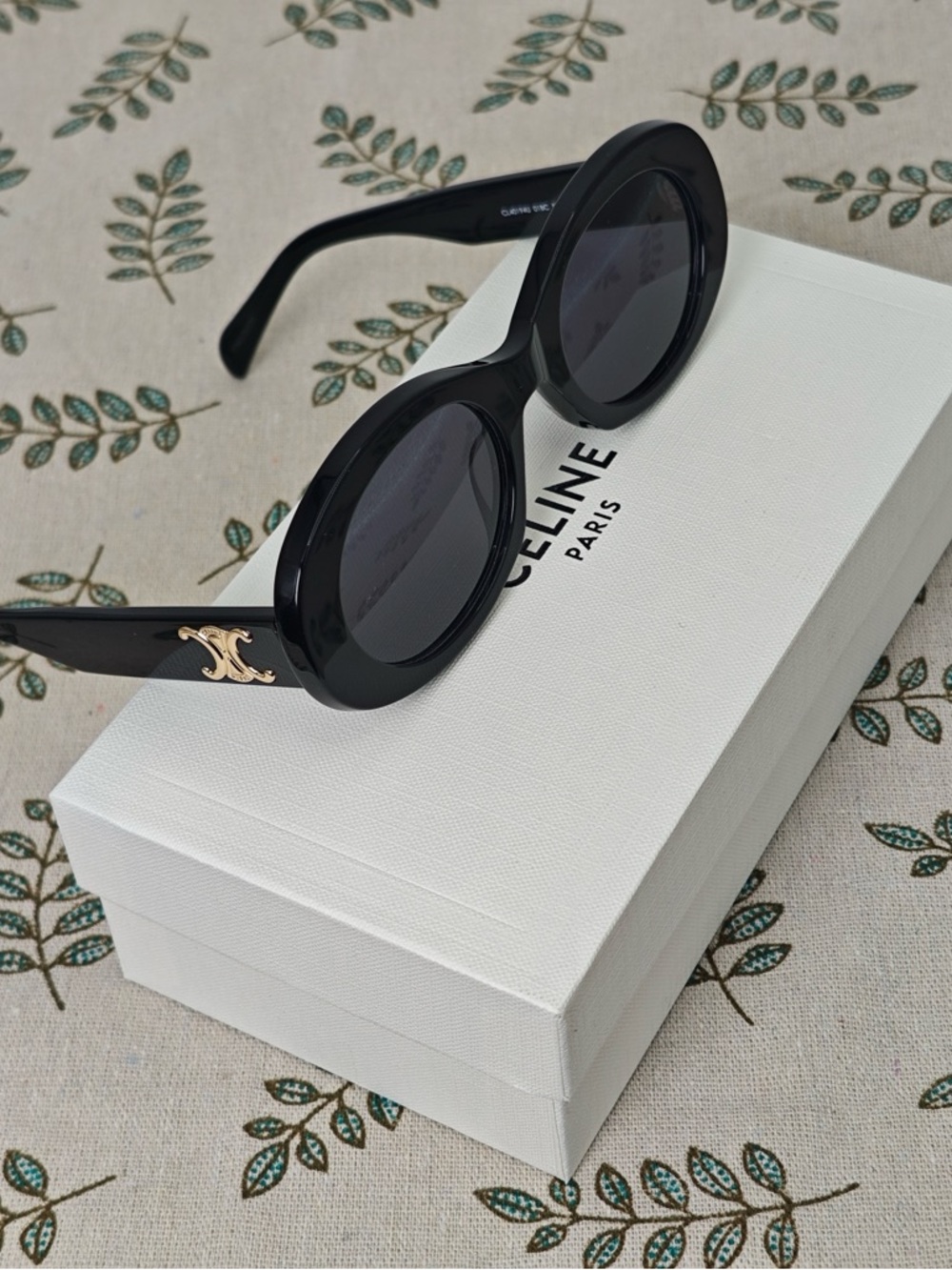 Celine Round Black Acetate Sunglasses with Gold Logo